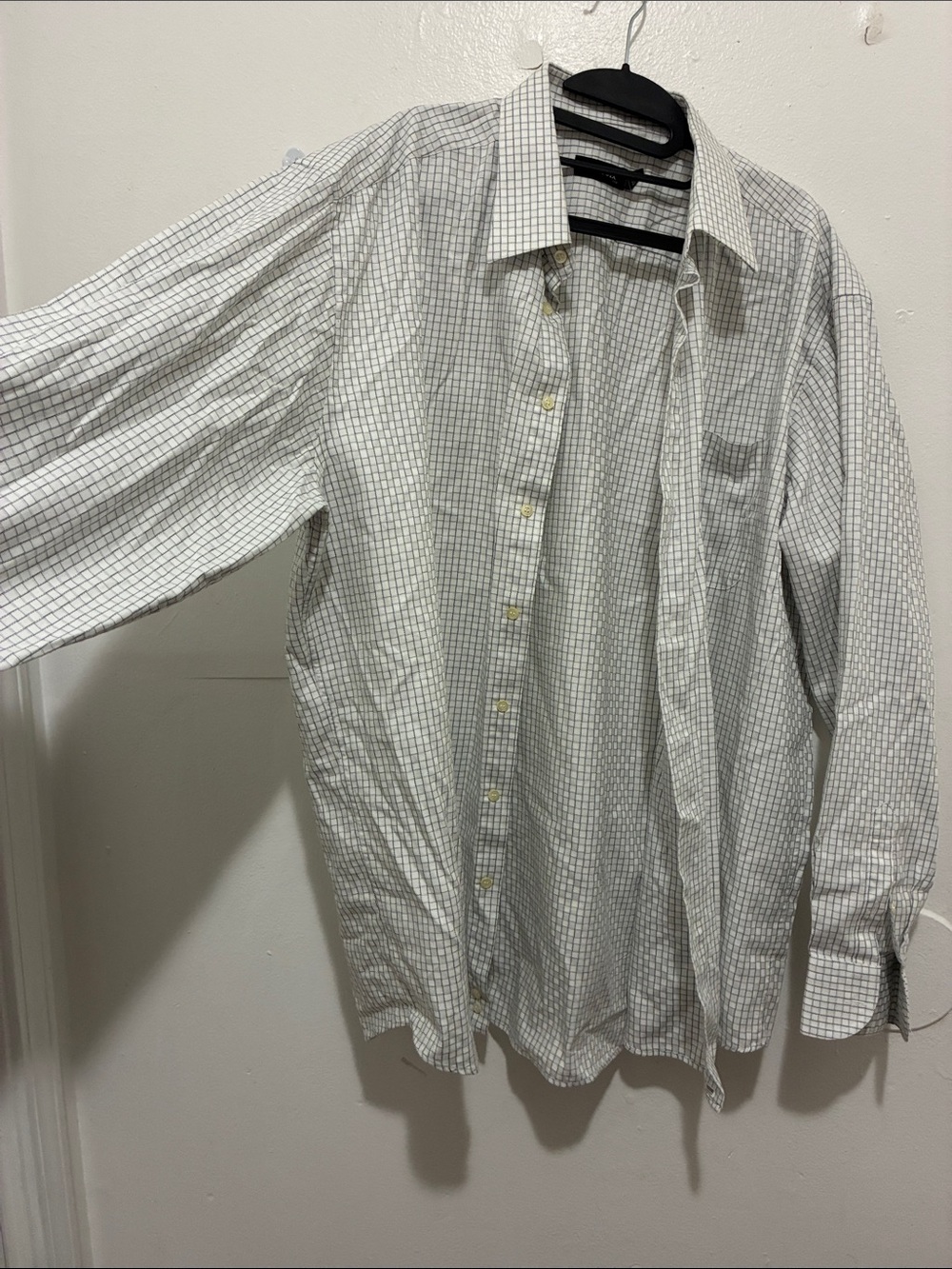 Men's White Checked Dress Shirt - Lightweight Classic